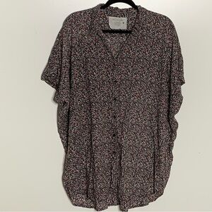 Acacia Swimwear Black Pink Floral Button Down Shirt Mombasa L Short Sleeve Flowy